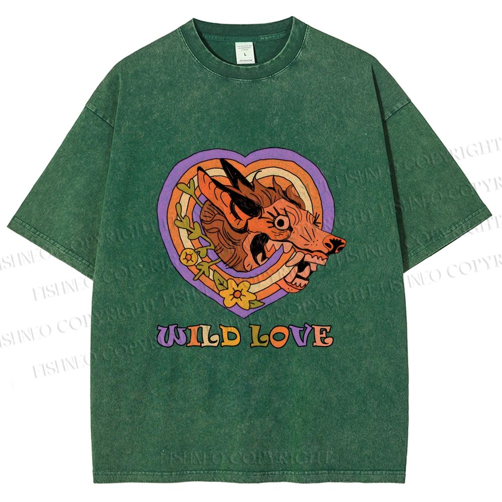 Unisex Wolf's Wild Love Printed Washed Tee