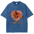 Unisex Wolf's Wild Love Printed Washed Tee