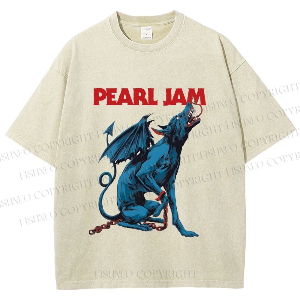 Unisex Pearl Jam Satan Dog Printed Washed Tee