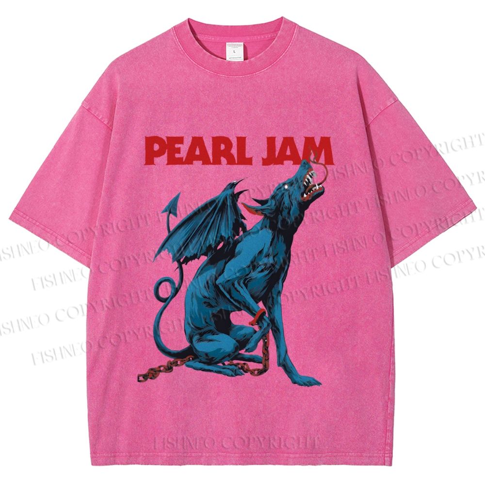 Unisex Pearl Jam Satan Dog Printed Washed Tee