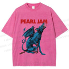 Unisex Pearl Jam Satan Dog Printed Washed Tee
