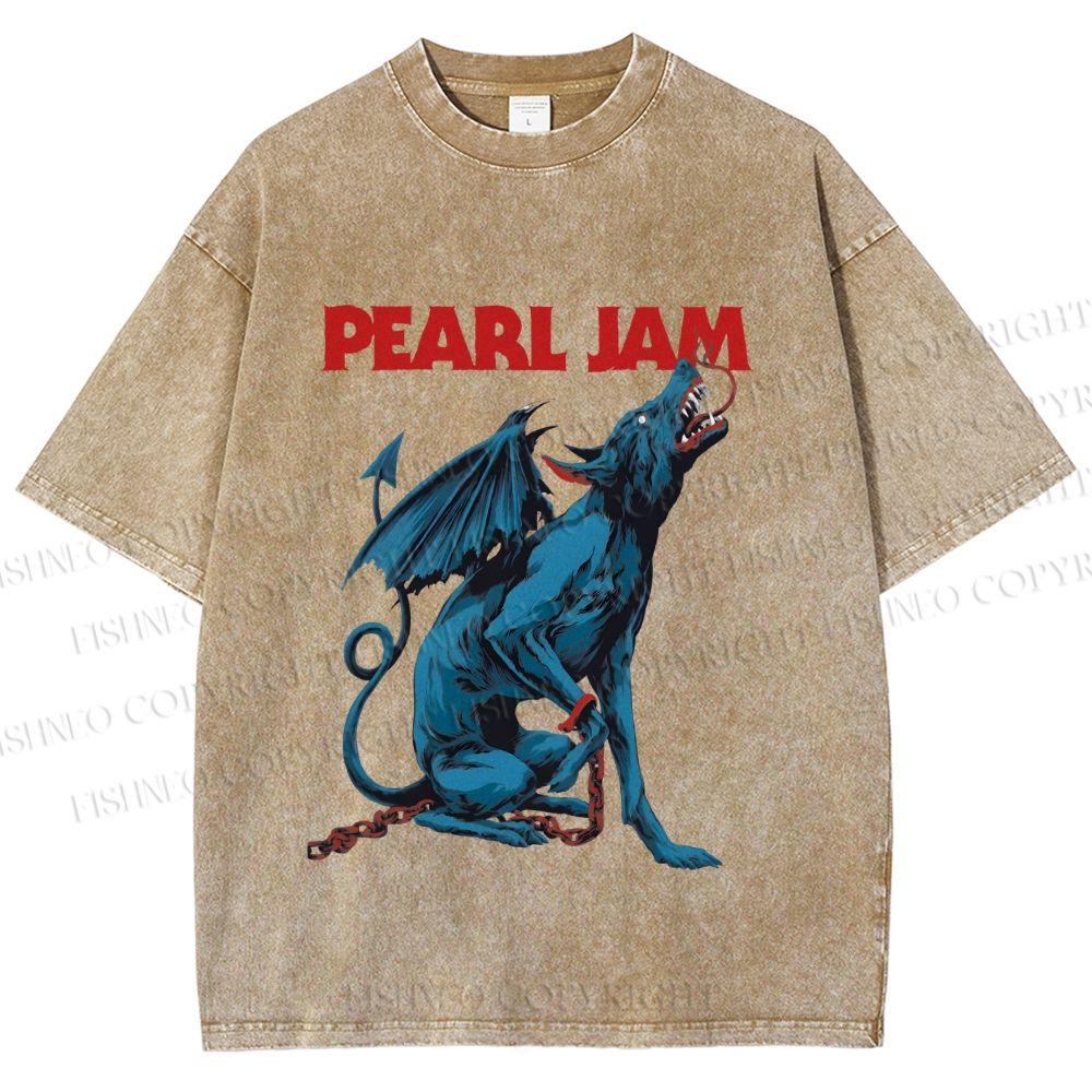 Unisex Pearl Jam Satan Dog Printed Washed Tee