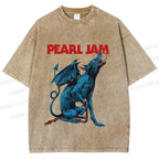 Unisex Pearl Jam Satan Dog Printed Washed Tee