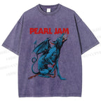 Unisex Pearl Jam Satan Dog Printed Washed Tee
