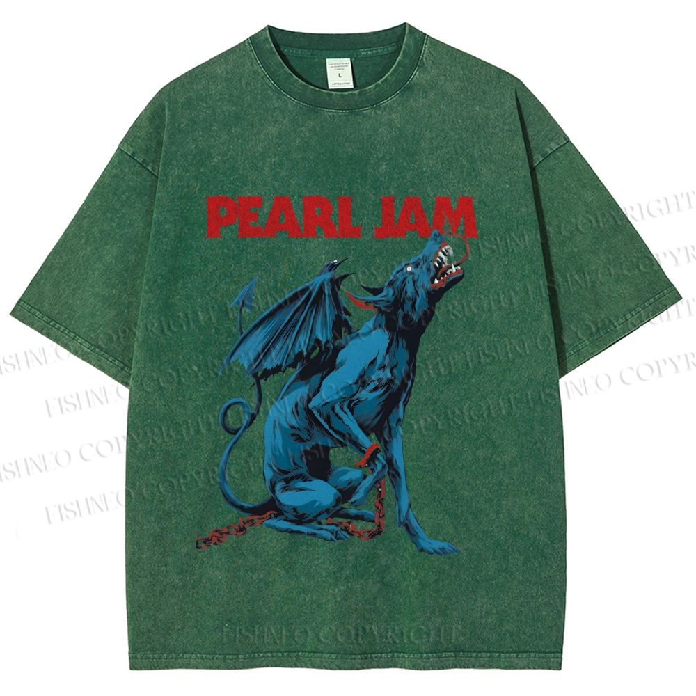 Unisex Pearl Jam Satan Dog Printed Washed Tee
