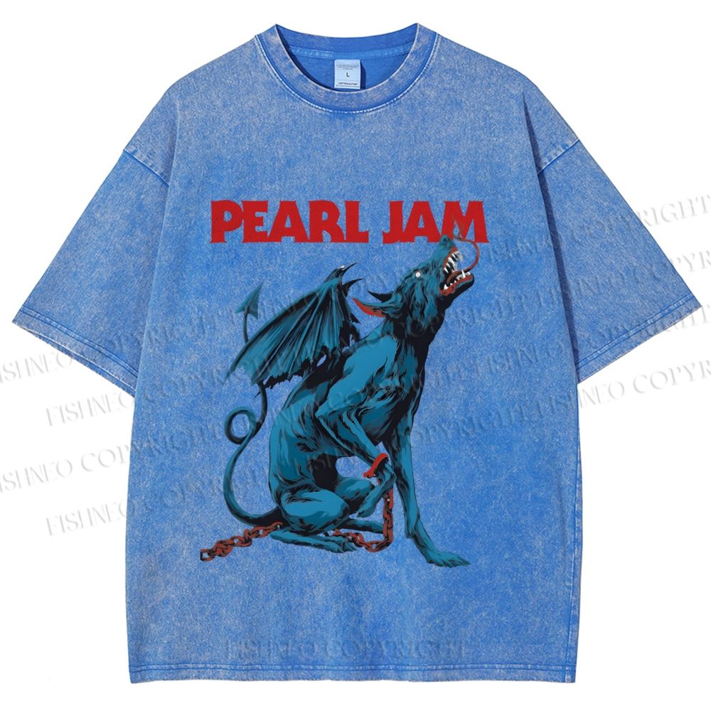 Unisex Pearl Jam Satan Dog Printed Washed Tee