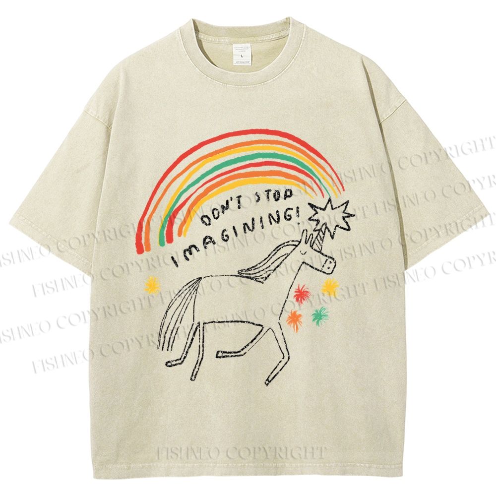 Unisex Don't Stop Imagining Horse Printed Washed Tee