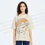 Unisex Don't Stop Imagining Horse Printed Washed Tee