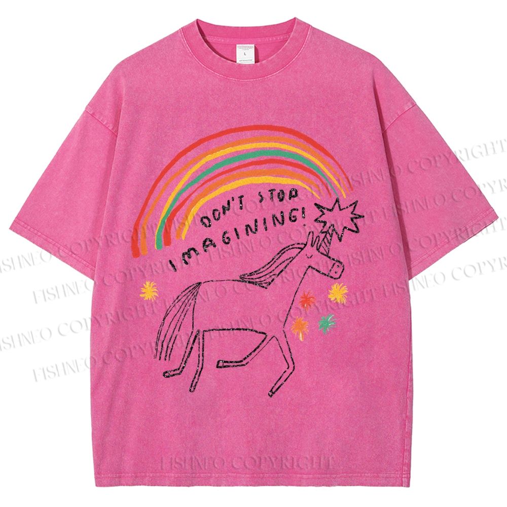 Unisex Don't Stop Imagining Horse Printed Washed Tee