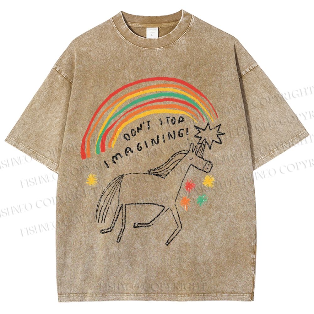 Unisex Don't Stop Imagining Horse Printed Washed Tee