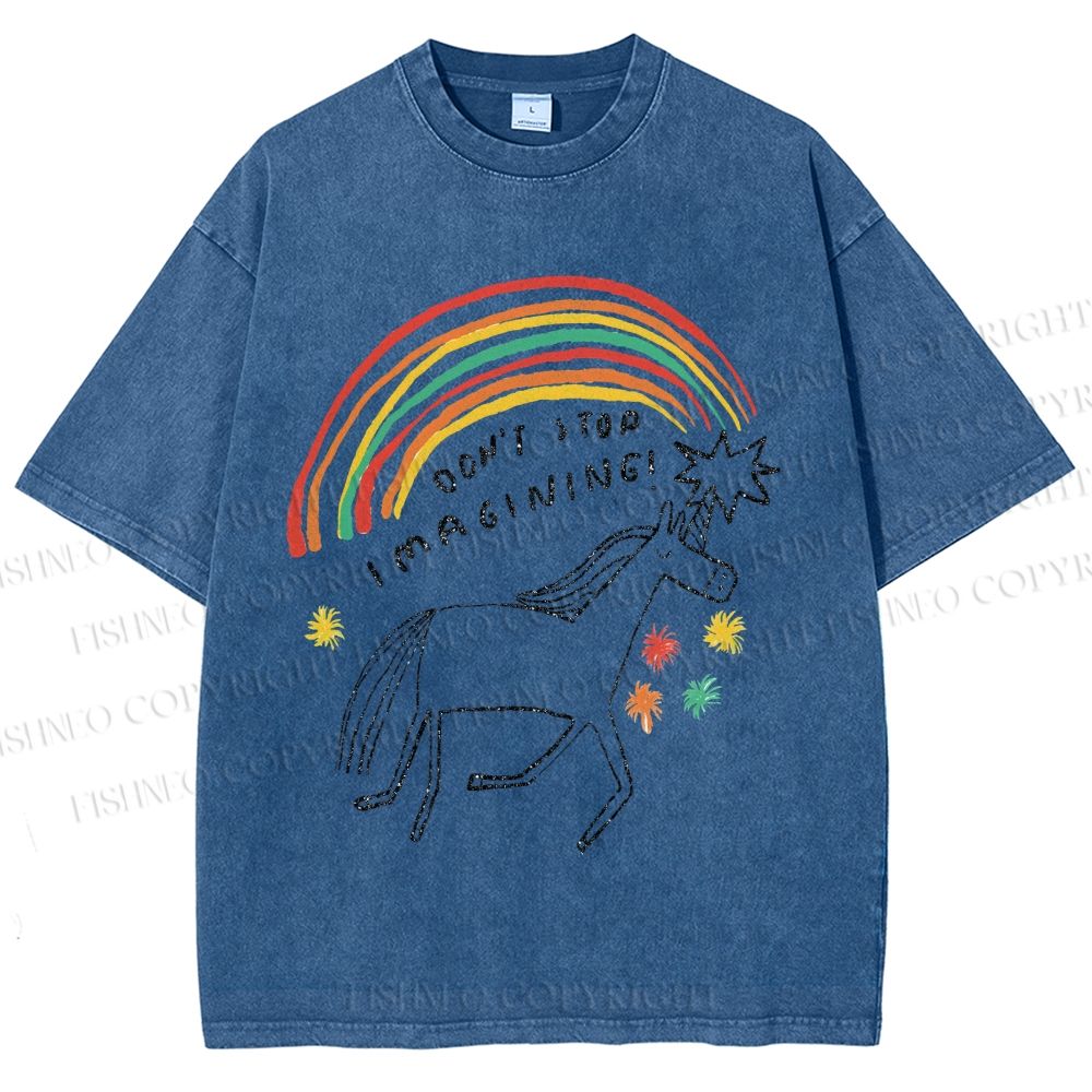 Unisex Don't Stop Imagining Horse Printed Washed Tee