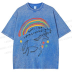 Unisex Don't Stop Imagining Horse Printed Washed Tee