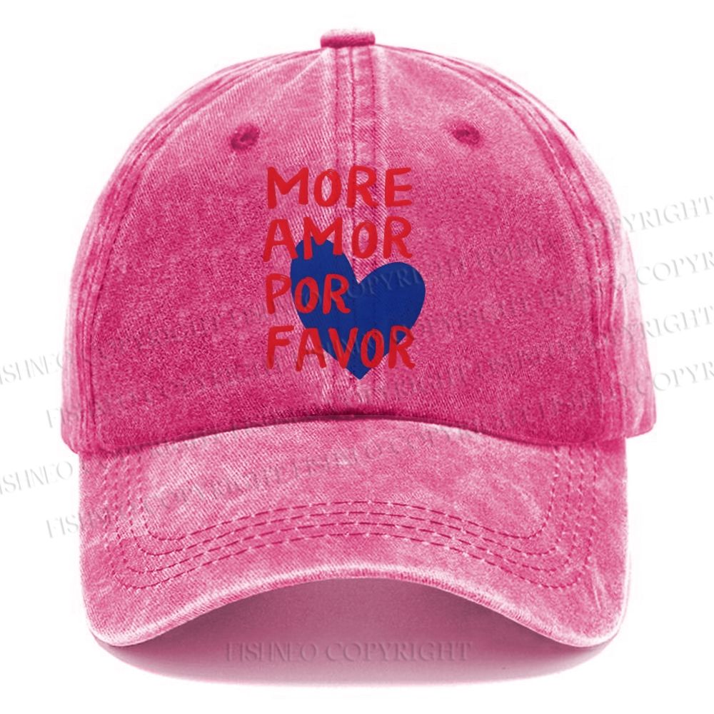 Unisex Vintage Casual More Amor Por Favor Washed Cap