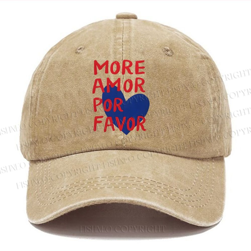 Unisex Vintage Casual More Amor Por Favor Washed Cap
