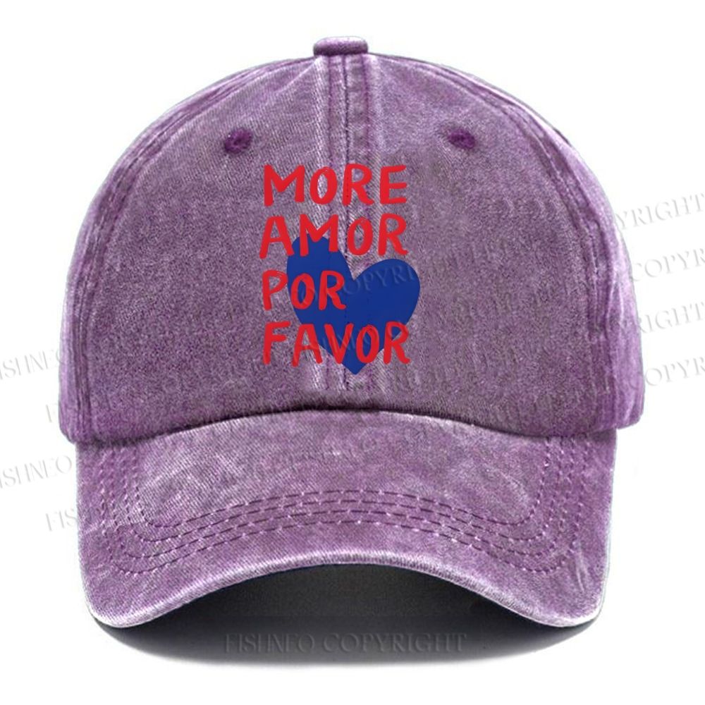 Unisex Vintage Casual More Amor Por Favor Washed Cap