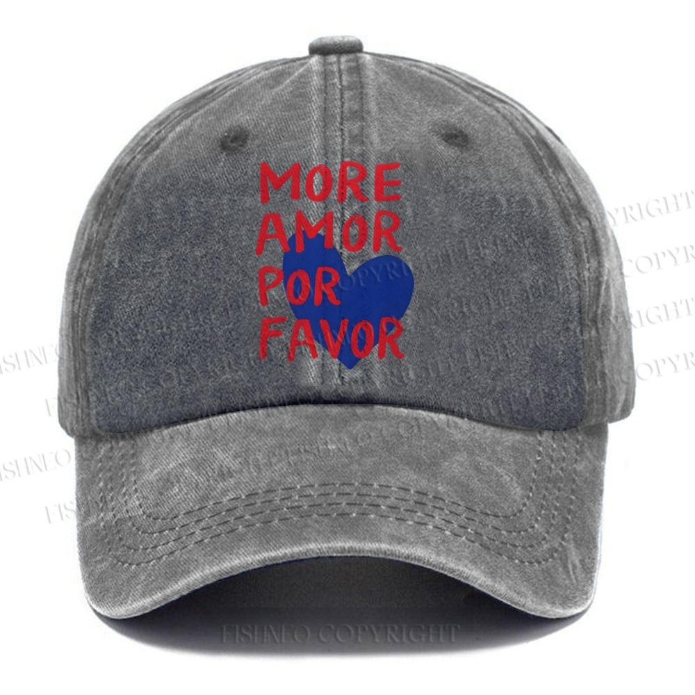 Unisex Vintage Casual More Amor Por Favor Washed Cap