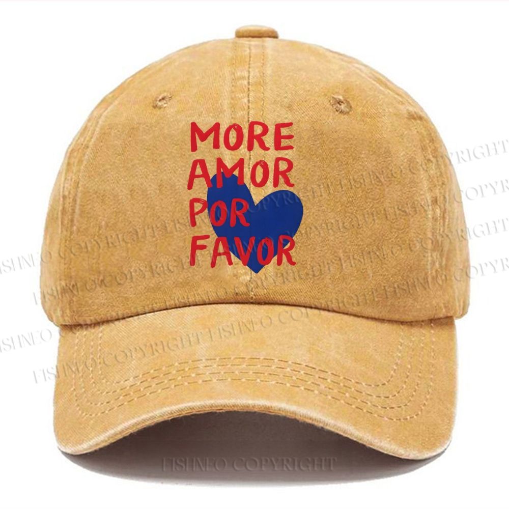 Unisex Vintage Casual More Amor Por Favor Washed Cap