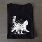 Unisex Classic Cotton Minimalist Cat Printed Folded T-shirt