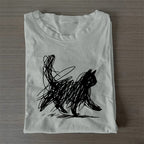Unisex Classic Cotton Minimalist Cat Printed Folded T-shirt