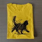 Unisex Classic Cotton Minimalist Cat Printed Folded T-shirt