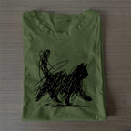 Unisex Classic Cotton Minimalist Cat Printed Folded T-shirt