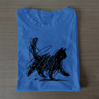 Unisex Classic Cotton Minimalist Cat Printed Folded T-shirt