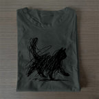 Unisex Classic Cotton Minimalist Cat Printed Folded T-shirt