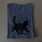 Unisex Classic Cotton Minimalist Cat Printed Folded T-shirt