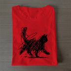 Unisex Classic Cotton Minimalist Cat Printed Folded T-shirt