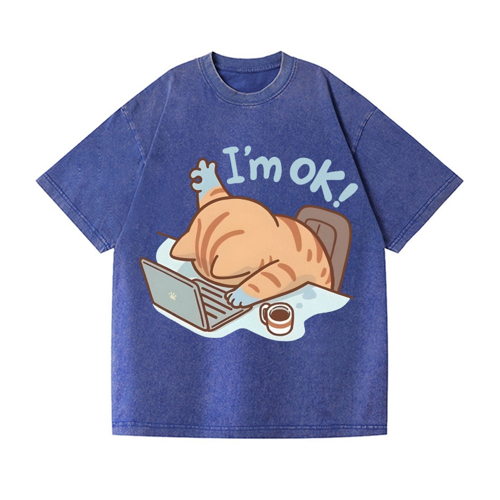 Unisex Cat Printed Washed Tee