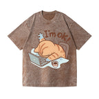 Unisex Cat Printed Washed Tee