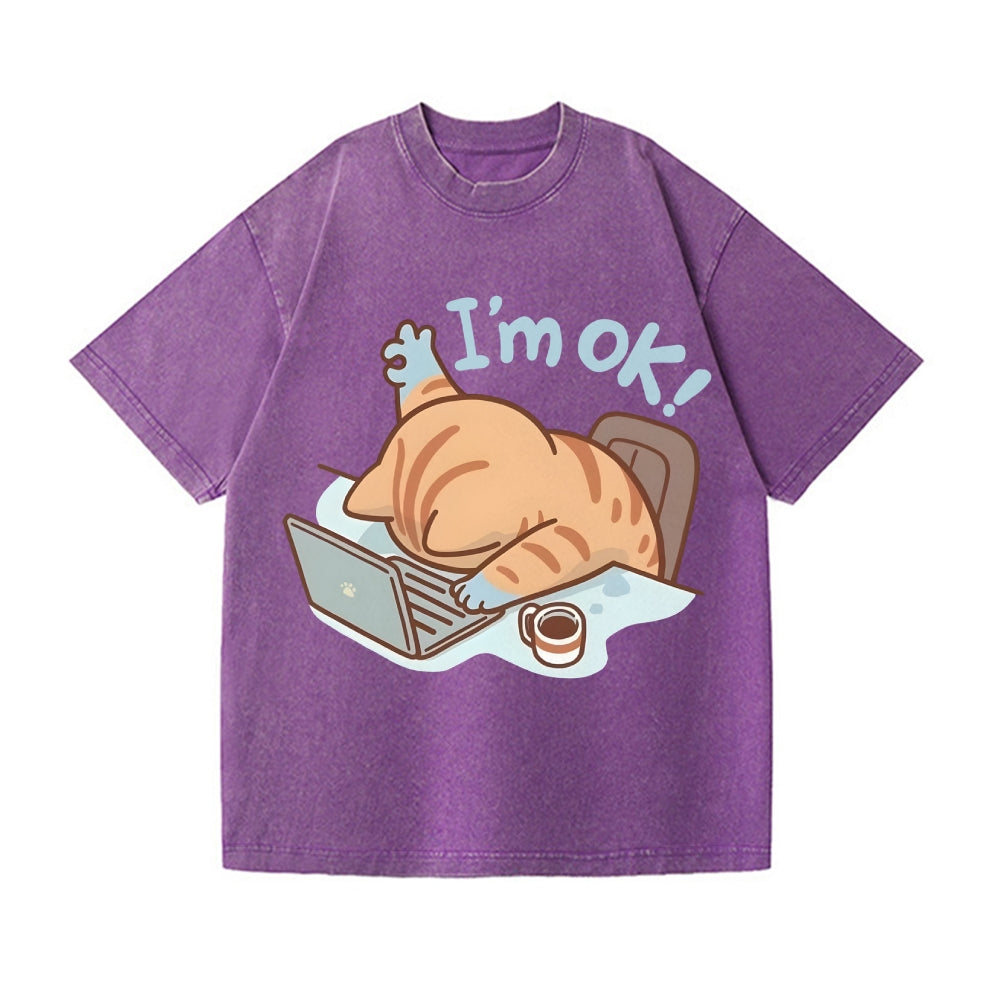 Unisex Cat Printed Washed Tee