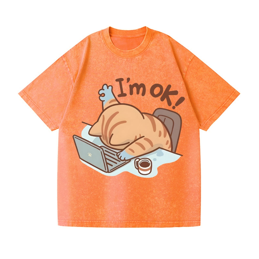 Unisex Cat Printed Washed Tee