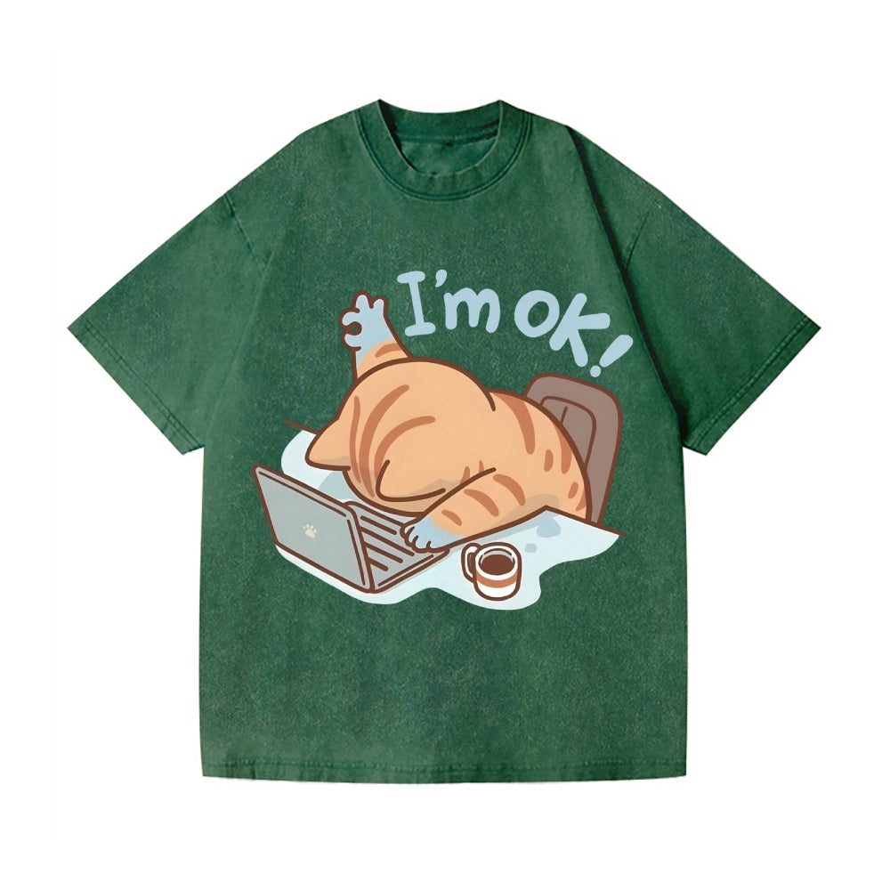 Unisex Cat Printed Washed Tee