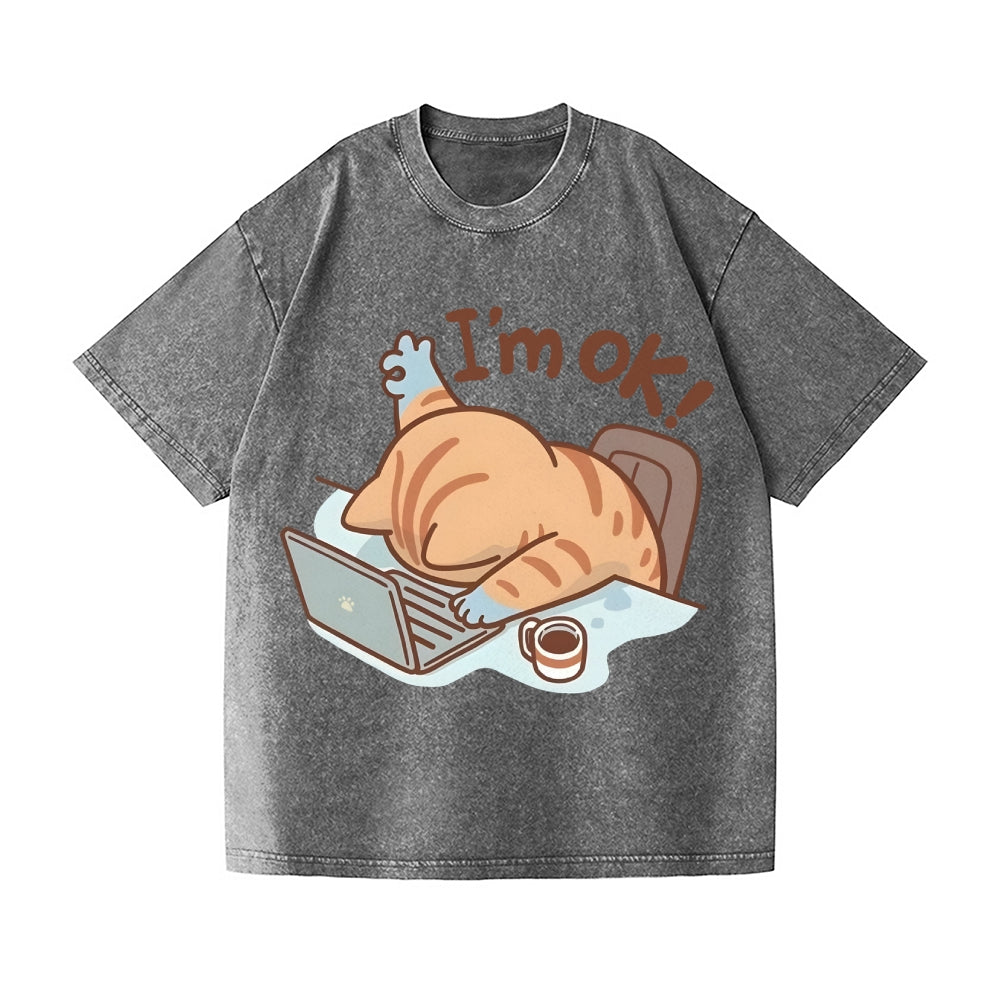Unisex Cat Printed Washed Tee