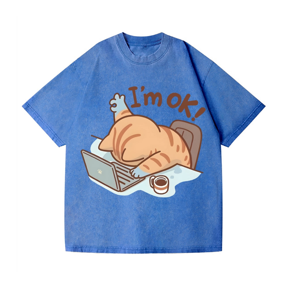 Unisex Cat Printed Washed Tee