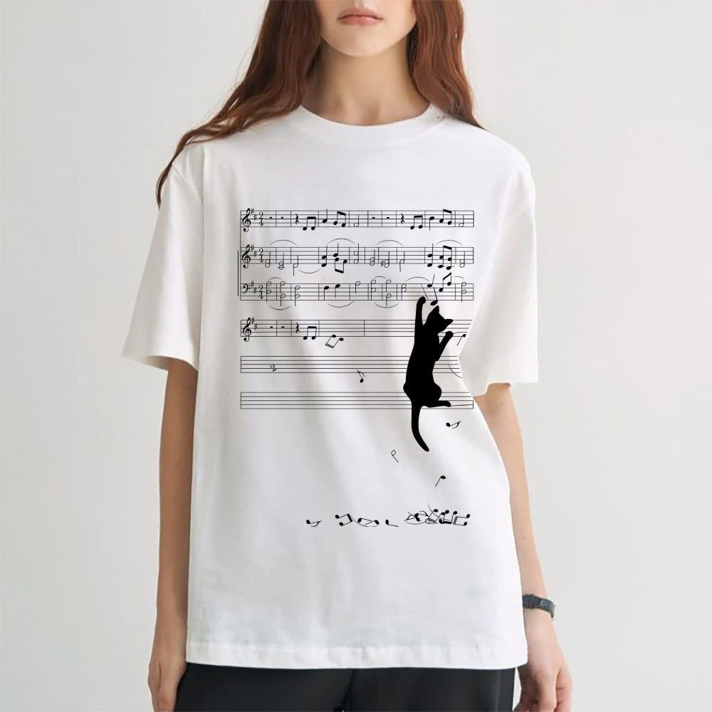 Cat and Musical notation Classic T-Shirt