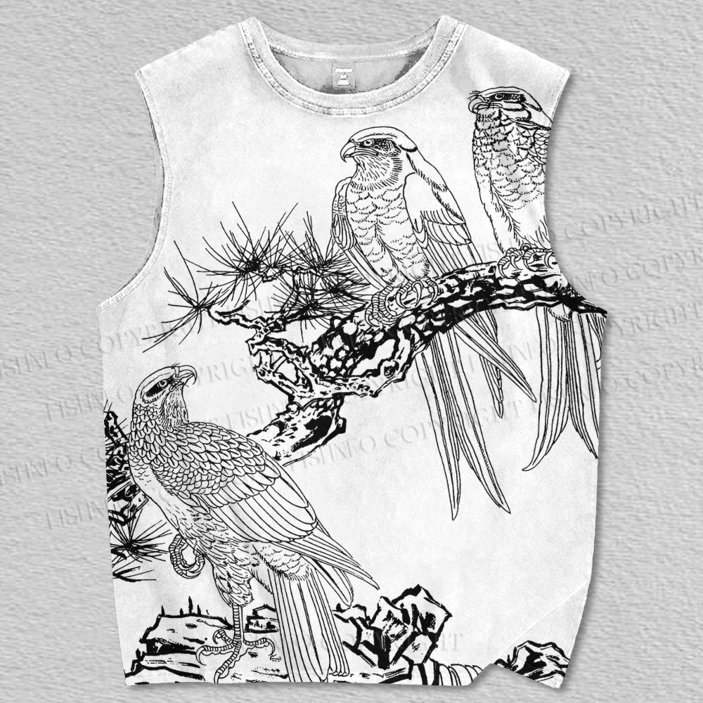 Unisex Vintage Birds Printed Tank Top