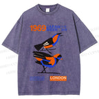 Unisex Japan Week Birds Printed Washed Tee