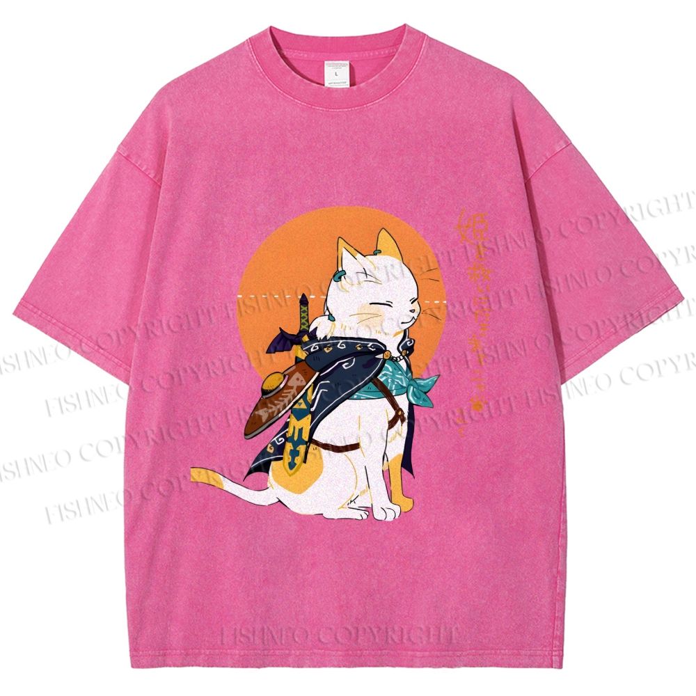 Unisex Zelda Cat Japanese Printed Washed Tee