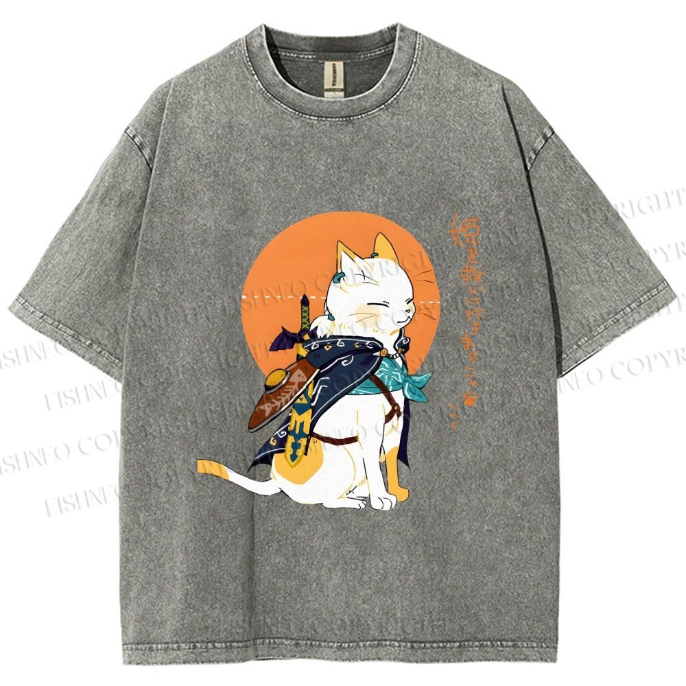 Unisex Zelda Cat Japanese Printed Washed Tee