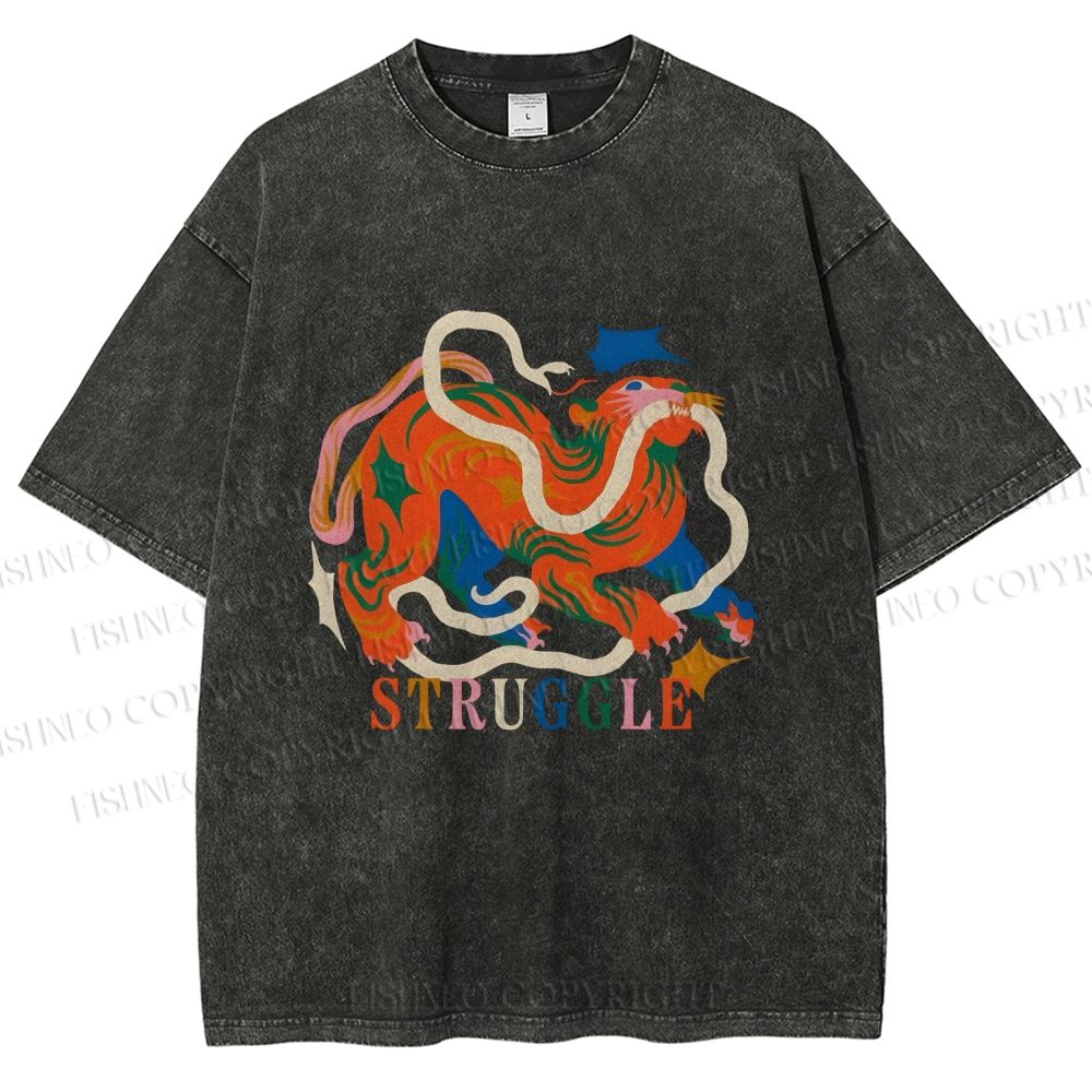 Unisex Panther Struggling Printed Washed Tee