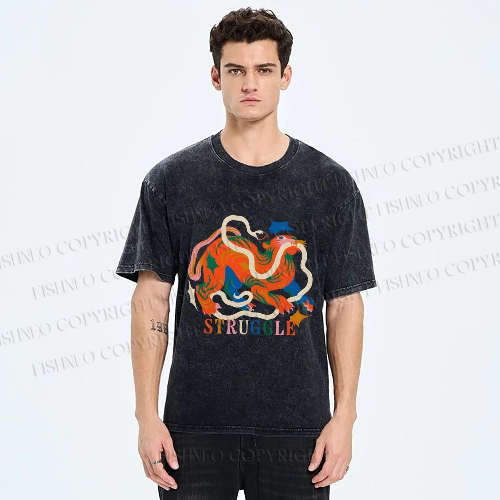 Unisex Panther Struggling Printed Washed Tee