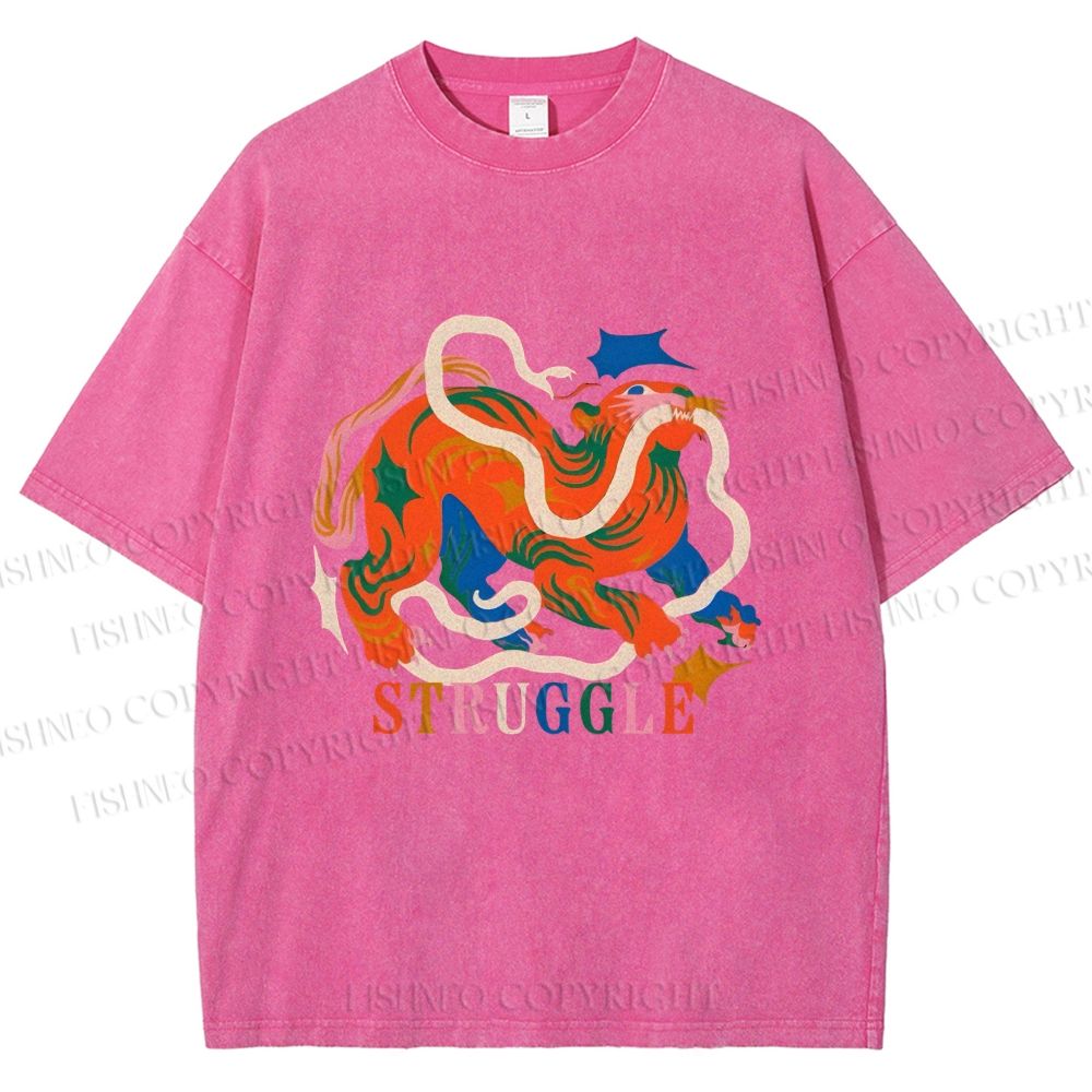 Unisex Panther Struggling Printed Washed Tee