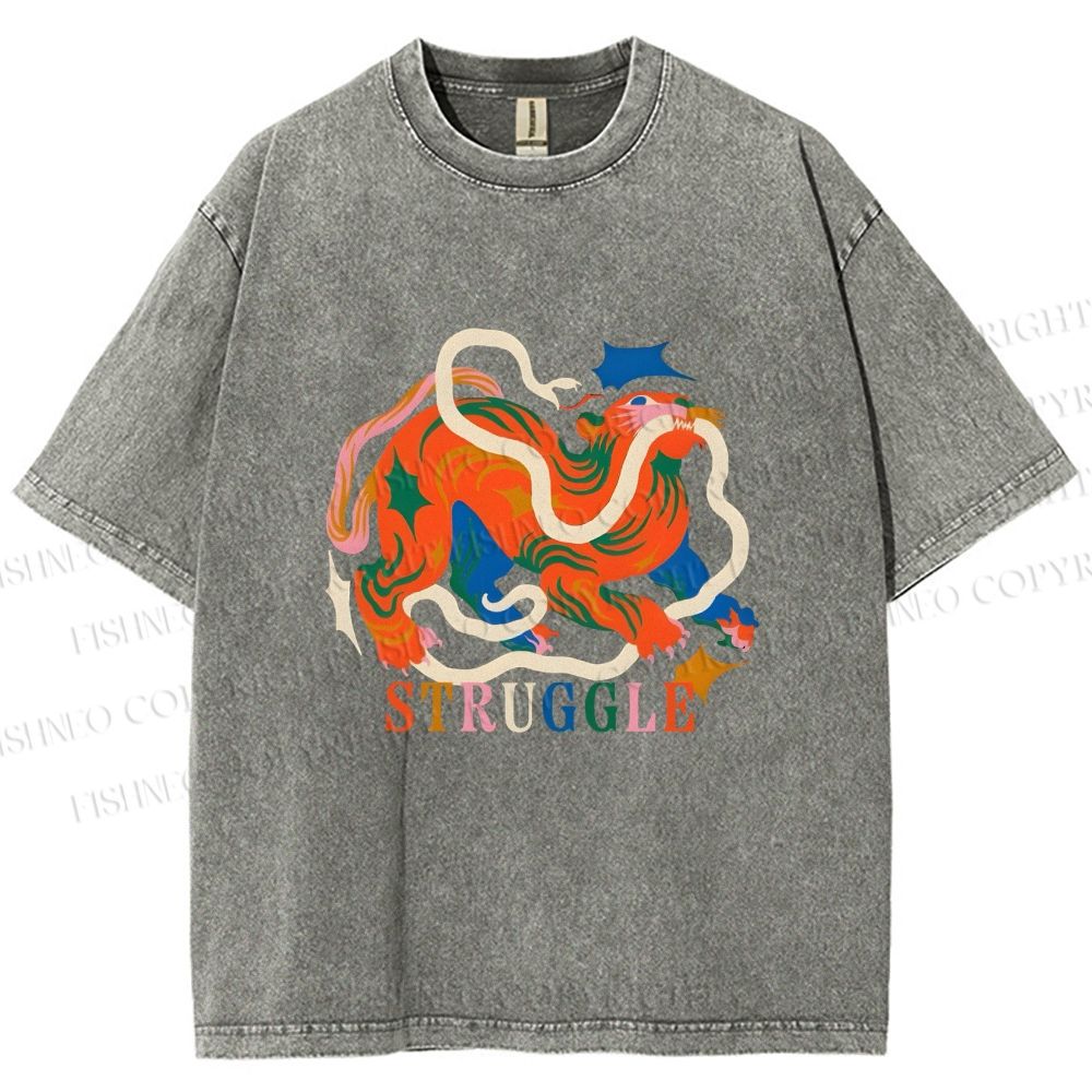Unisex Panther Struggling Printed Washed Tee
