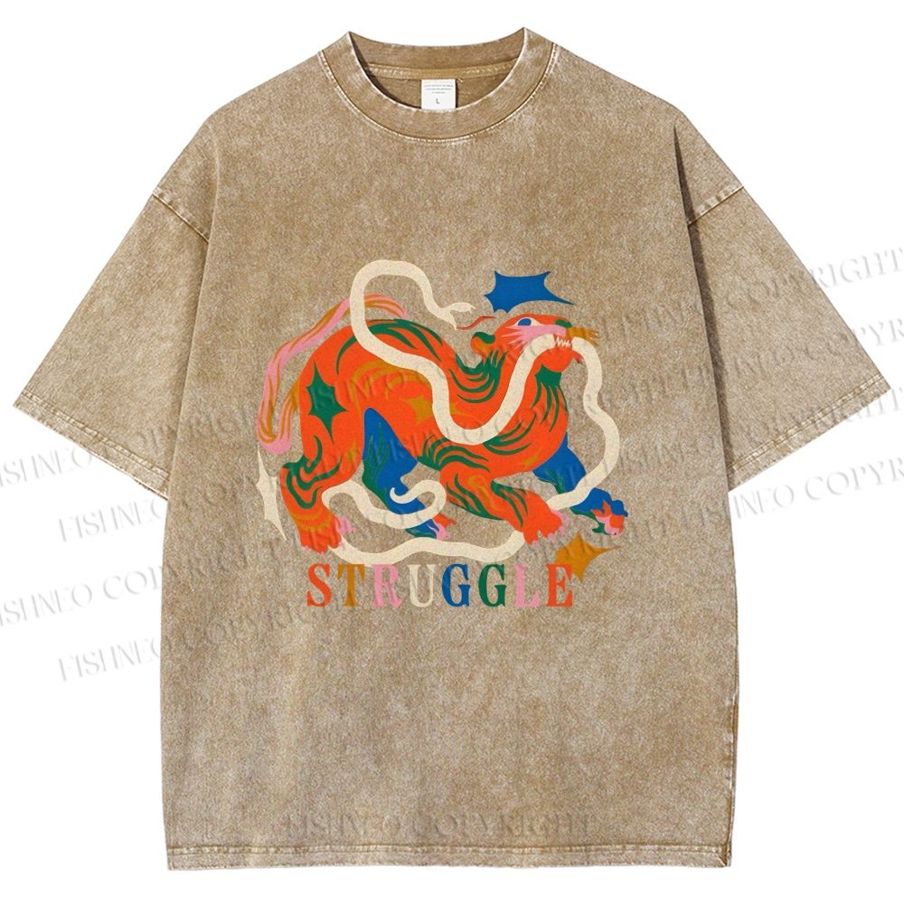 Unisex Panther Struggling Printed Washed Tee