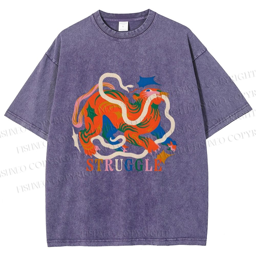 Unisex Panther Struggling Printed Washed Tee