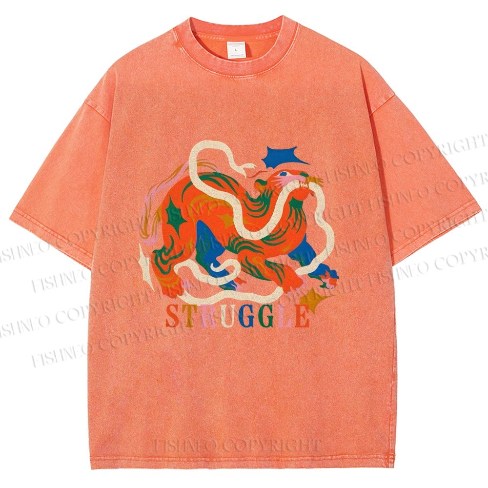 Unisex Panther Struggling Printed Washed Tee