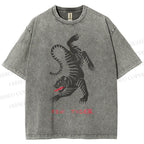Unisex Fen Tiger Printed Washed Tee