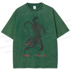 Unisex Fen Tiger Printed Washed Tee